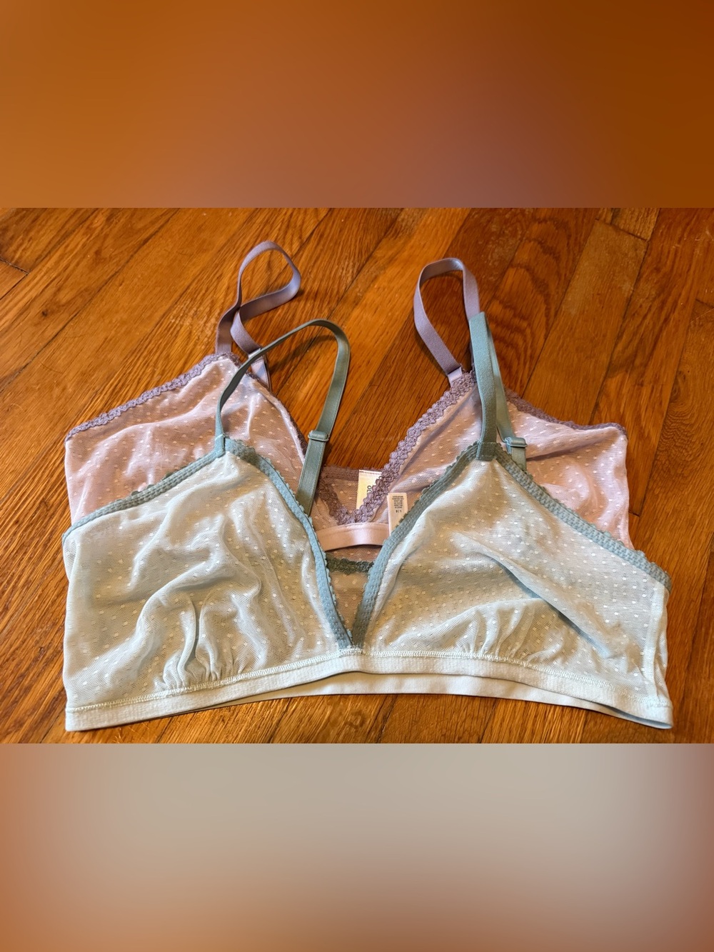 Old Navy Light Green & Lavender Sheer Dot Bralettes Set of 2, Size Large